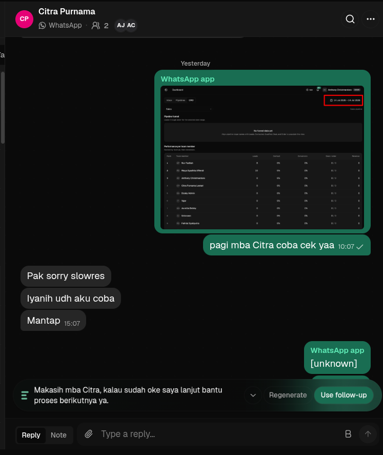 Real conversation where AI suggests the next reply while the salesperson stays in control